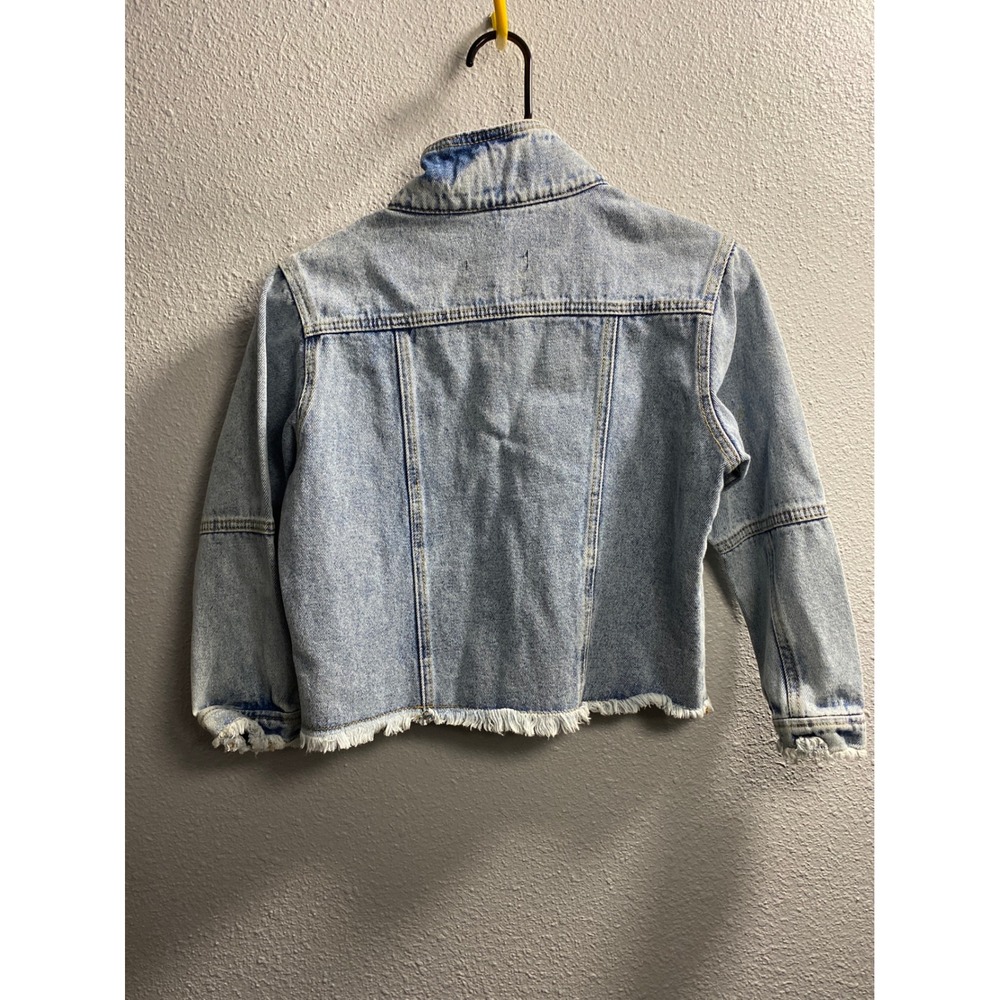K-Ramba Kids Girls Light Wash Distressed Denim Jacket Raw Hem Size 14 REF:1015 - Picture 4 of 4